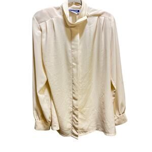 Vintage Pendelton Cream Mock Neck Button Blouse Size 10